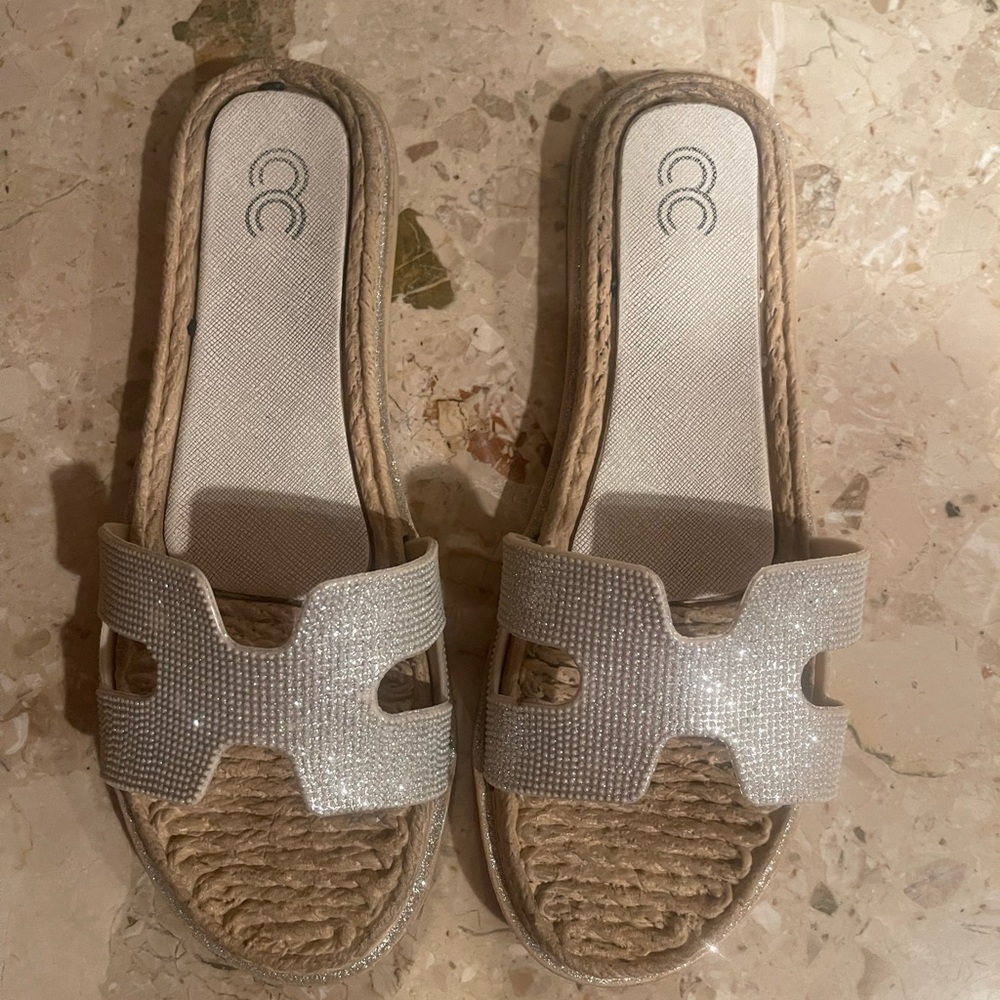 Silver Espadrille Sandals with H Cut-Out Design